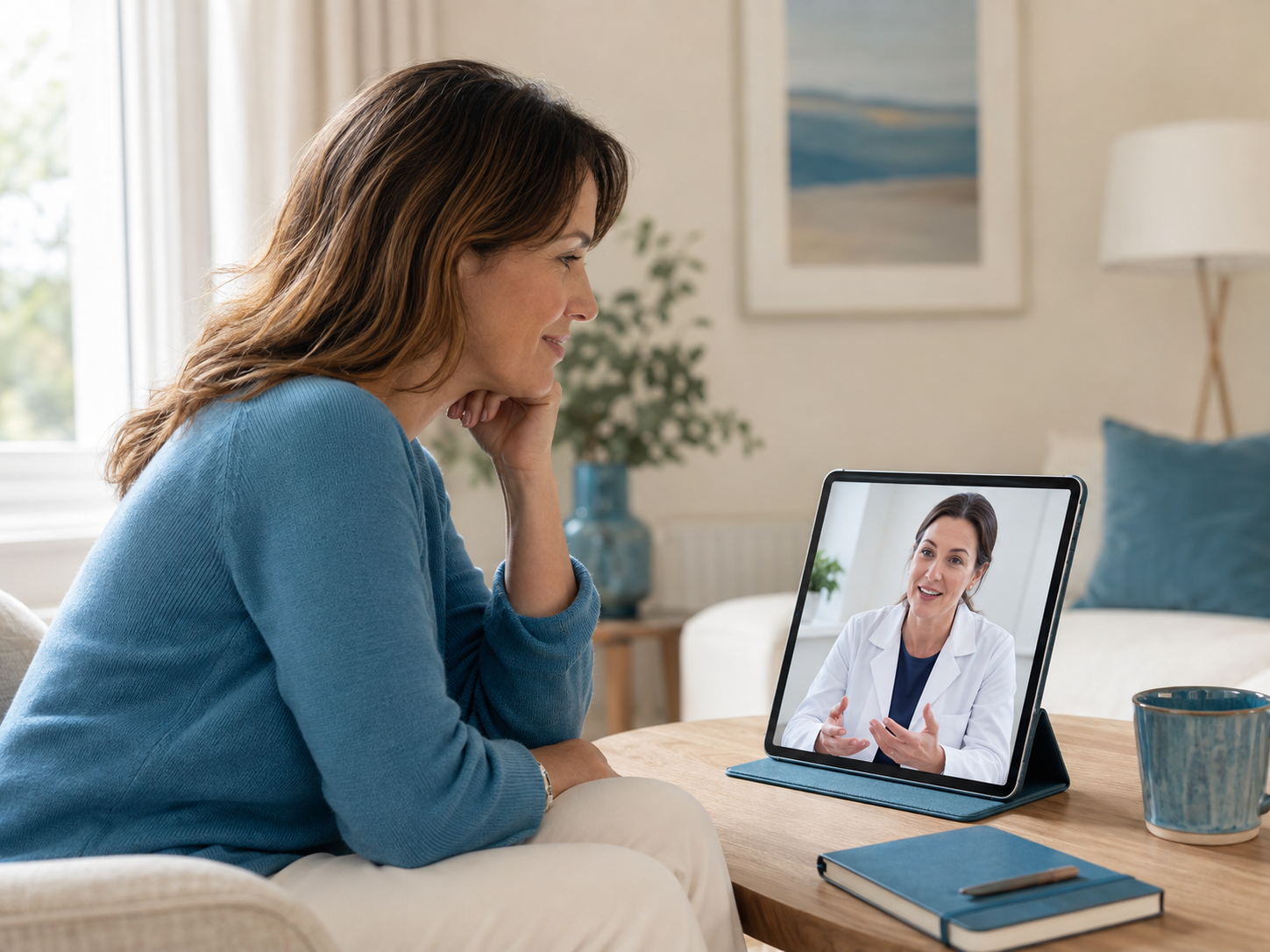 Patient speaking with a clinician during an online consultation